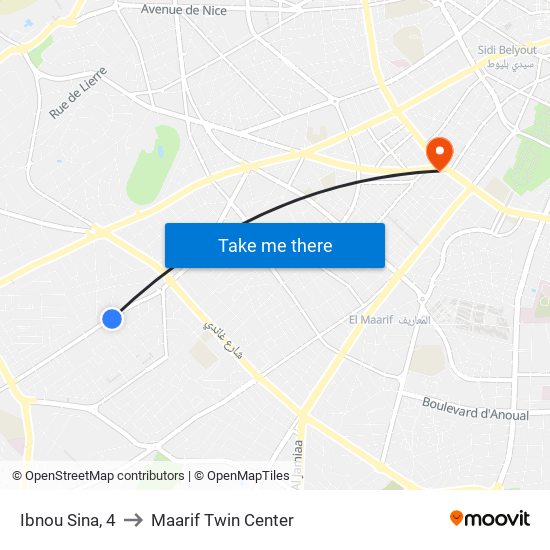 Ibnou Sina, 4 to Maarif Twin Center map