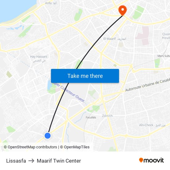 Lissasfa to Maarif Twin Center map