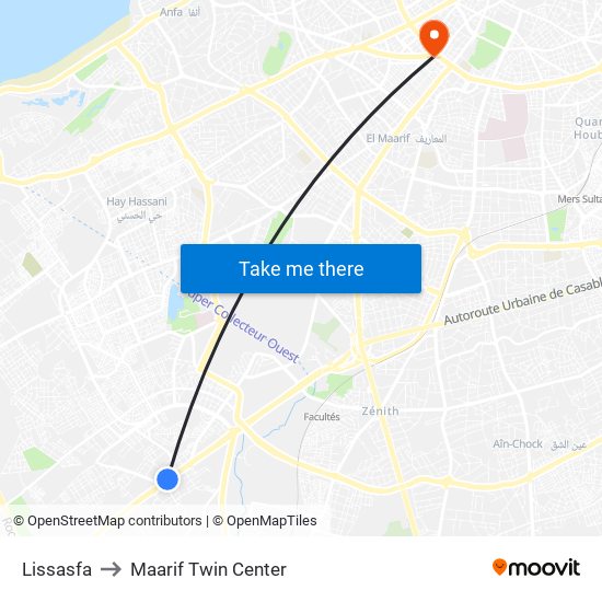 Lissasfa to Maarif Twin Center map