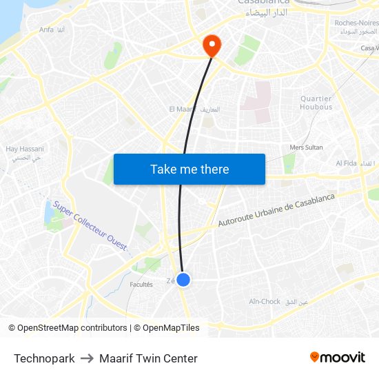 Technopark to Maarif Twin Center map