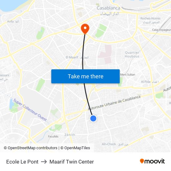 Ecole Le Pont to Maarif Twin Center map