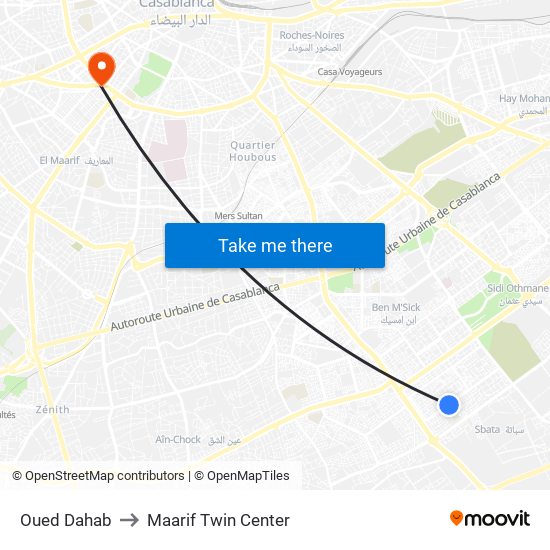 Oued Dahab to Maarif Twin Center map