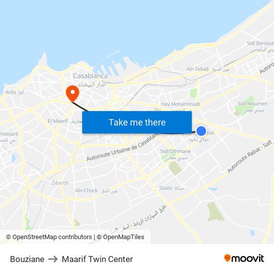 Bouziane to Maarif Twin Center map