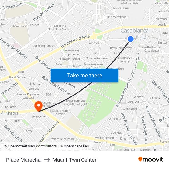 Place Maréchal to Maarif Twin Center map