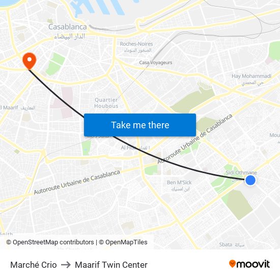 Marché Crio to Maarif Twin Center map