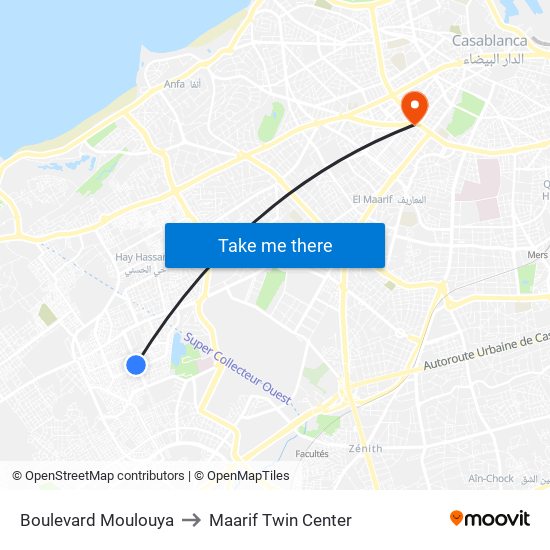 Boulevard Moulouya to Maarif Twin Center map