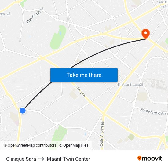 Clinique Sara to Maarif Twin Center map