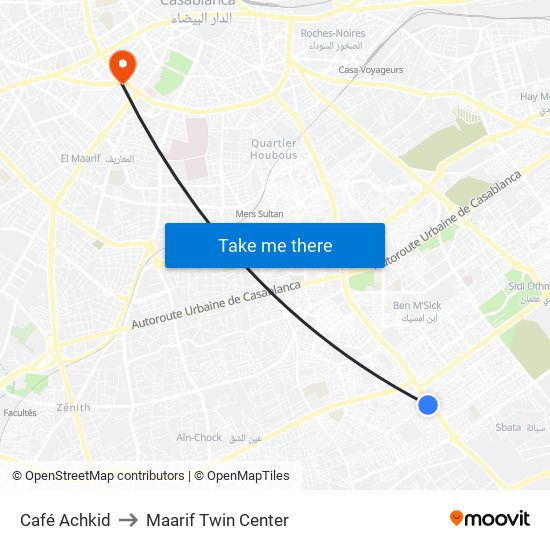 Café Achkid to Maarif Twin Center map