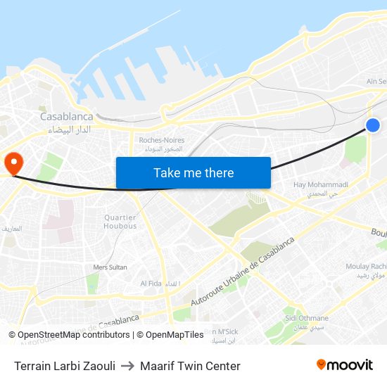 Terrain Larbi Zaouli to Maarif Twin Center map