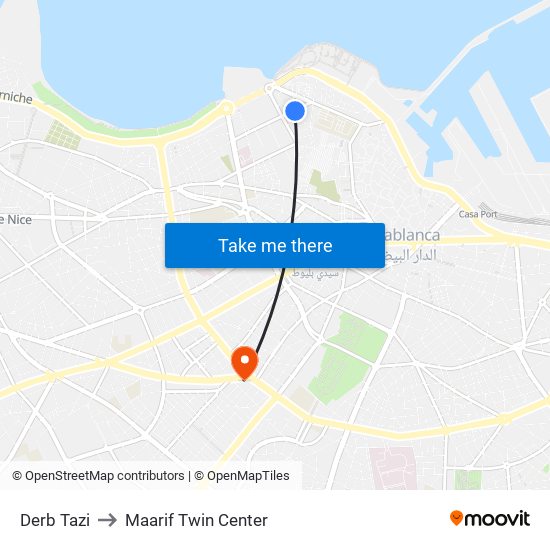 Derb Tazi to Maarif Twin Center map