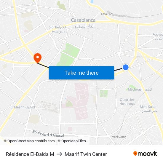 Résidence El-Baida M to Maarif Twin Center map