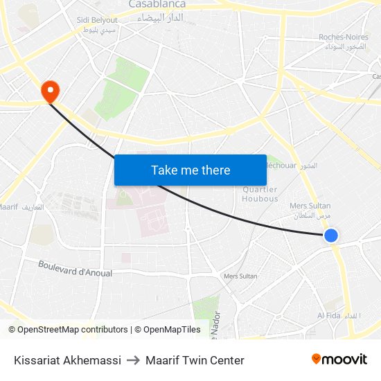 Kissariat Akhemassi to Maarif Twin Center map