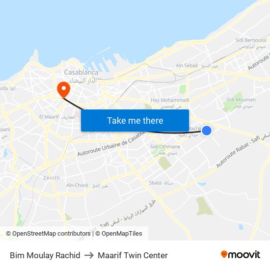 Bim Moulay Rachid to Maarif Twin Center map