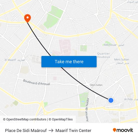 Place De Sidi Maârouf to Maarif Twin Center map