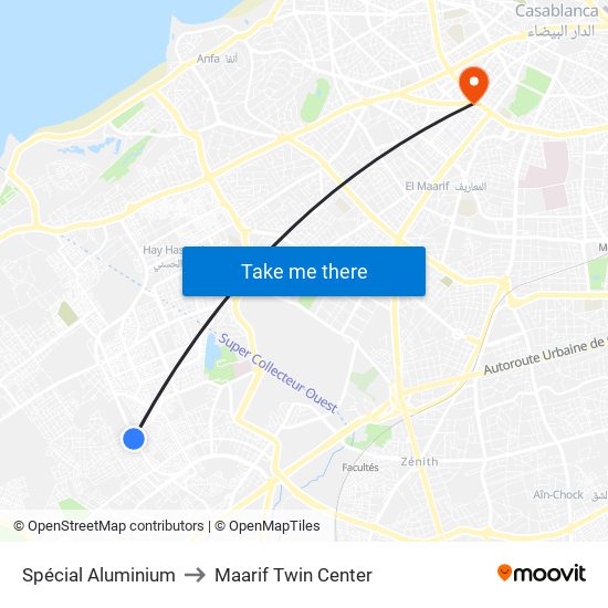 Spécial Aluminium to Maarif Twin Center map