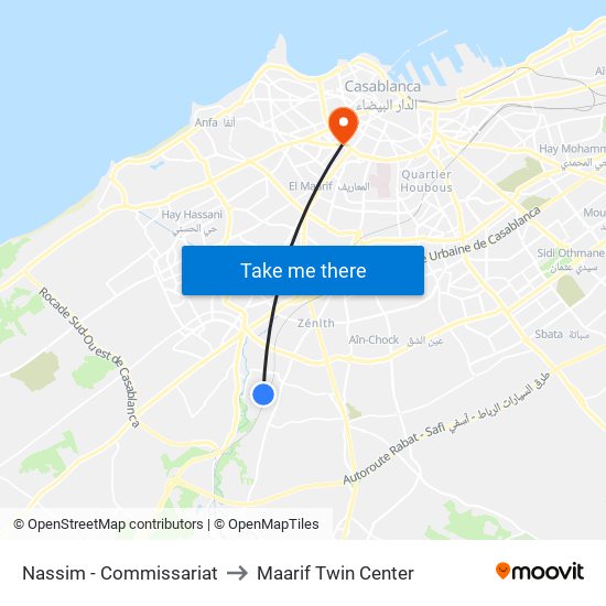 Nassim - Commissariat to Maarif Twin Center map