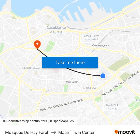 Mosquée De Hay Farah to Maarif Twin Center map