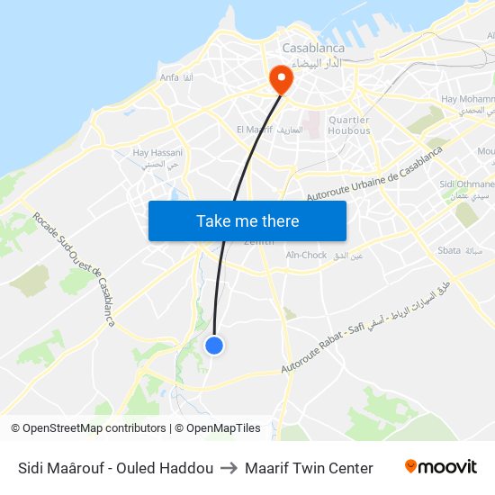 Sidi Maârouf - Ouled Haddou to Maarif Twin Center map