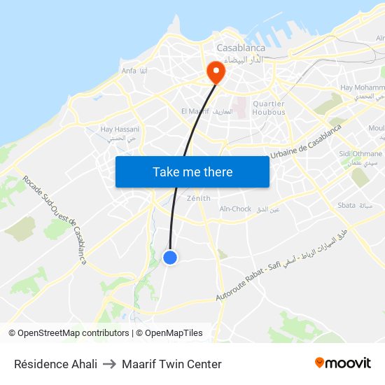 Résidence Ahali to Maarif Twin Center map
