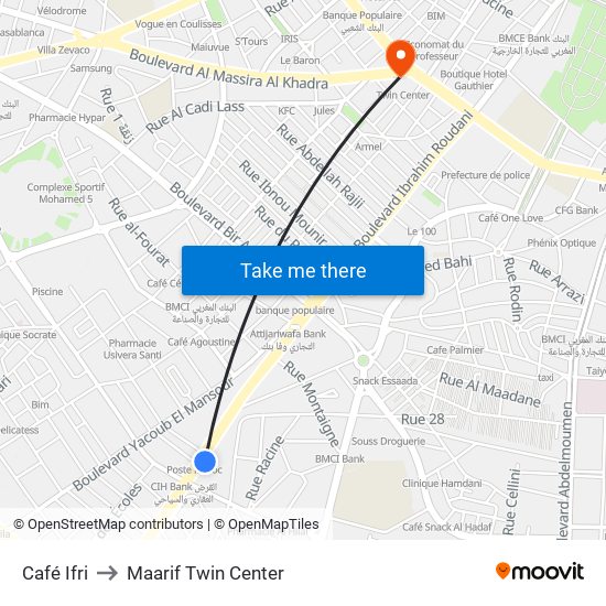 Café Ifri to Maarif Twin Center map