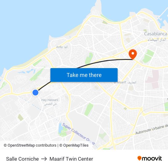 Salle Corniche to Maarif Twin Center map