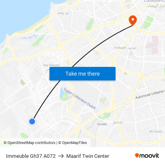 Immeuble Gh37 A072 to Maarif Twin Center map