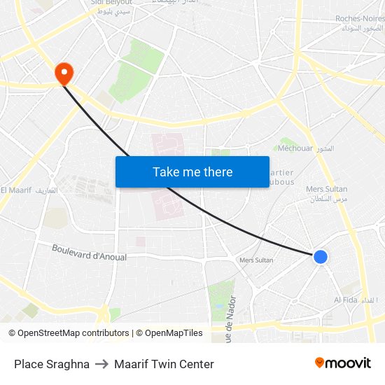 Place Sraghna to Maarif Twin Center map