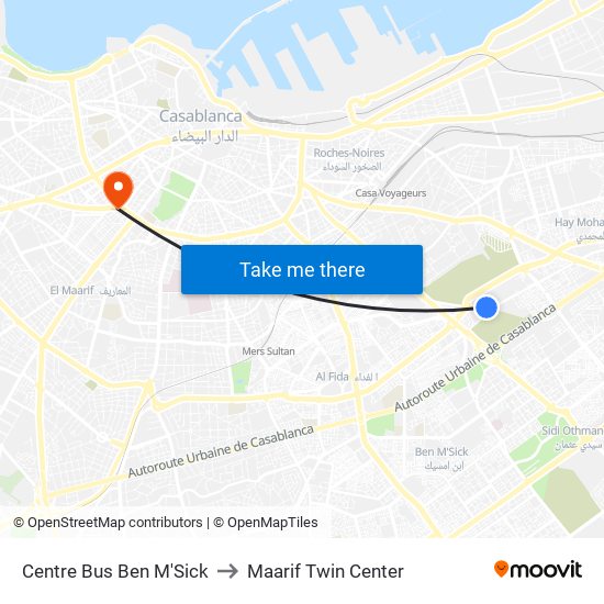 Centre Bus Ben M'Sick to Maarif Twin Center map