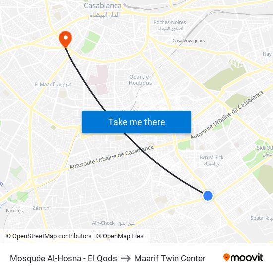 Mosquée Al-Hosna - El Qods to Maarif Twin Center map