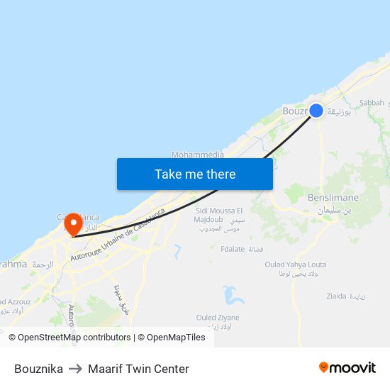 Bouznika to Maarif Twin Center map