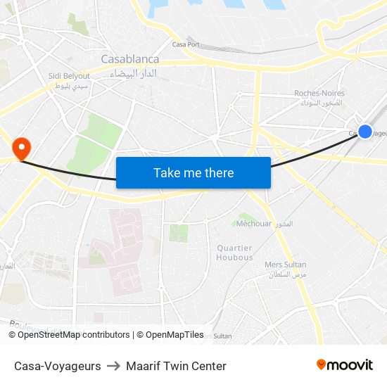 Casa-Voyageurs to Maarif Twin Center map