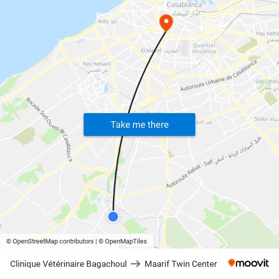 Clinique Vétérinaire Bagachoul to Maarif Twin Center map