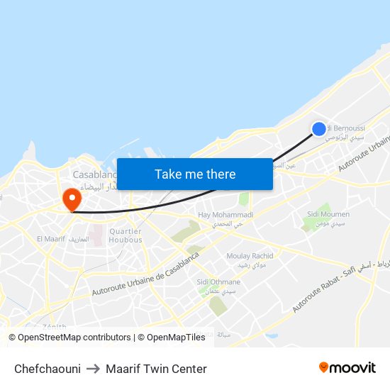 Chefchaouni to Maarif Twin Center map