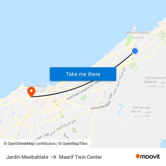 Jardin Mesbahiate to Maarif Twin Center map