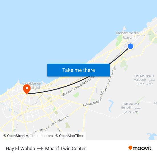 Hay El Wahda to Maarif Twin Center map
