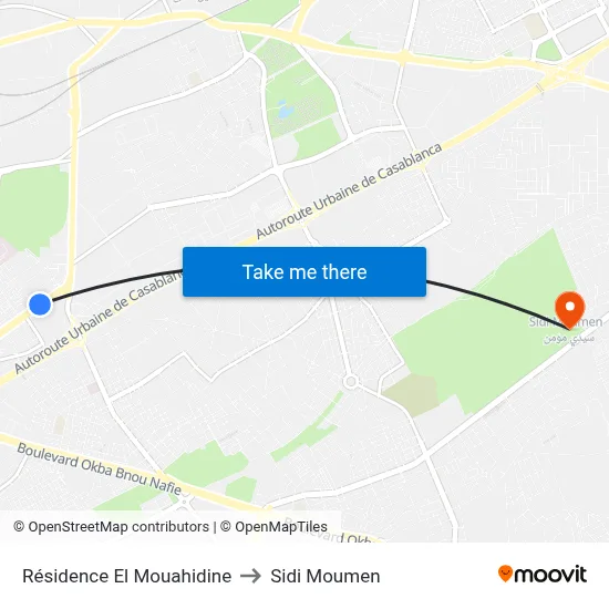 Résidence El Mouahidine to Sidi Moumen map
