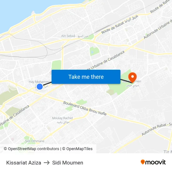 Kissariat Aziza to Sidi Moumen map