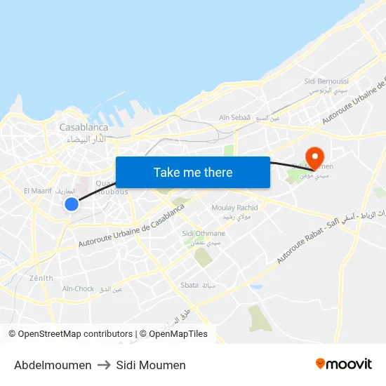 Abdelmoumen to Sidi Moumen map