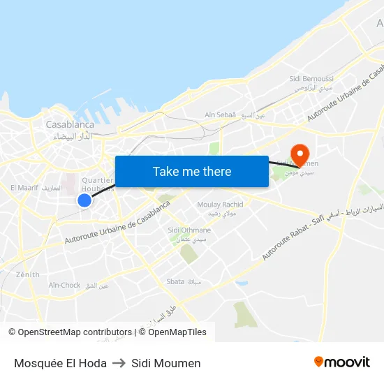 Mosquée El Hoda to Sidi Moumen map