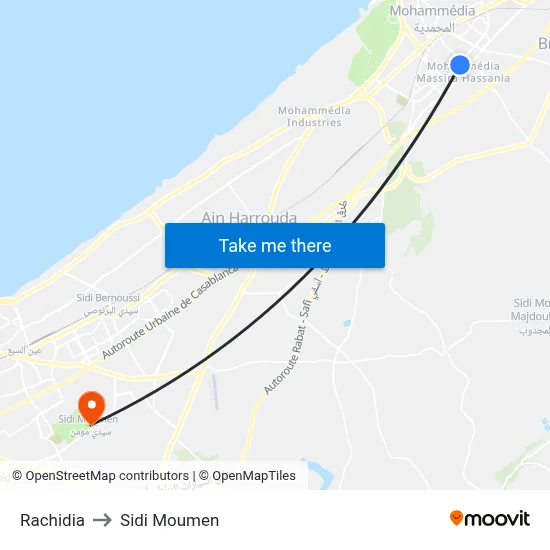 Rachidia to Sidi Moumen map