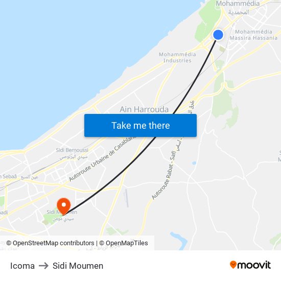 Icoma to Sidi Moumen map