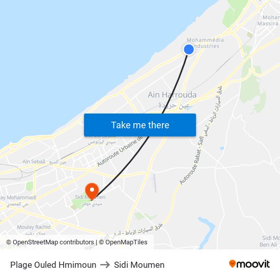 Plage Ouled Hmimoun to Sidi Moumen map