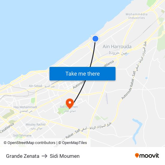 Grande Zenata to Sidi Moumen map