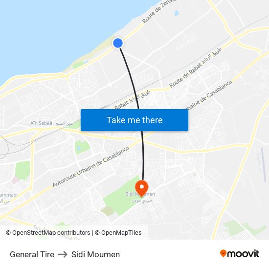 General Tire to Sidi Moumen map