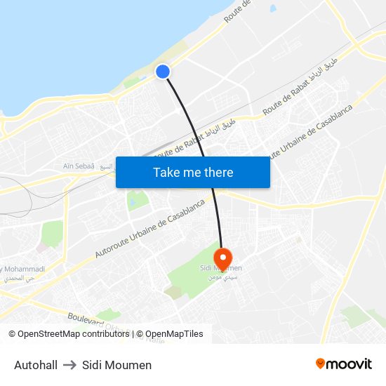 Autohall to Sidi Moumen map