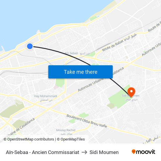 Aïn-Sebaa - Ancien Commissariat to Sidi Moumen map