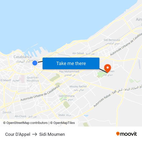Cour D'Appel to Sidi Moumen map