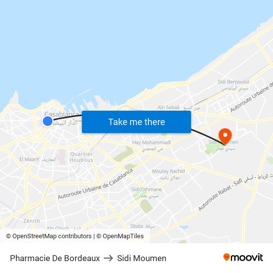 Pharmacie De Bordeaux to Sidi Moumen map