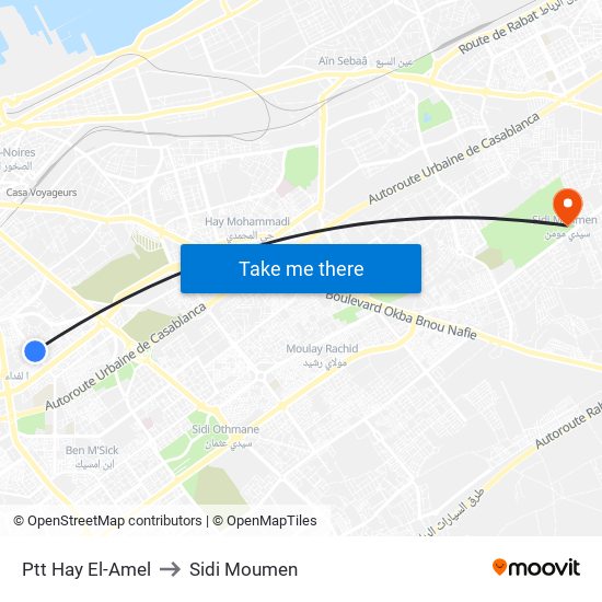 Ptt Hay El-Amel to Sidi Moumen map