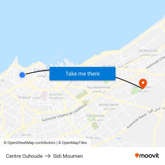 Centre Ouhoude to Sidi Moumen map